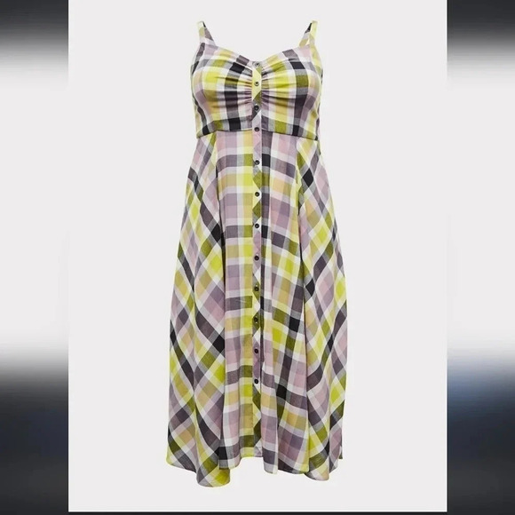 Torrid Plaid Challis Button Up Halter Dress Size 3 Multicolored Grunge Y2K Prep - Picture 2 of 8